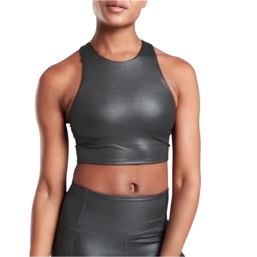 NEW Athleta Conscious High Neck Crop Bra Top-Shine Black